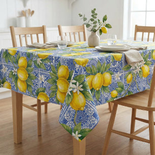 Nappe Carreau de style aquarelle français bleu citron 