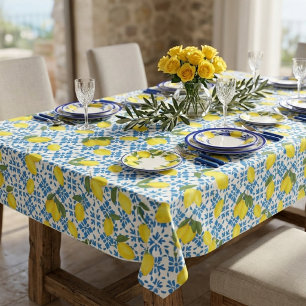 Nappe Carreau jaune citron aquarelle bleu