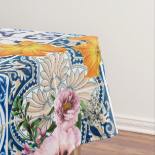 Nappe Carreaux bleus citron Méditerranée