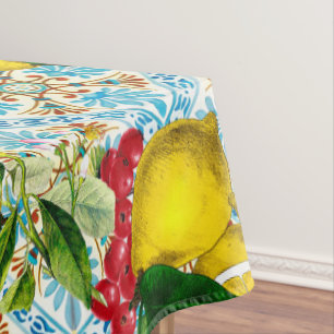Nappe Carreaux bleus citron Méditerranée