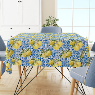 Nappe Carreaux bleus motif Méditerranée Lemon