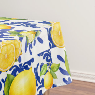 Nappe Carrelage Motif Citron Bleu Blanc Méditerranéen