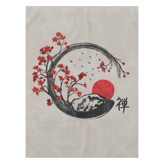 Nappe Cercle d'Enso de zen et branches de Sakura (Devant)