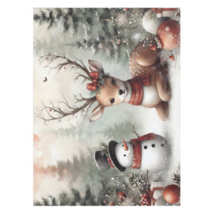 Nappe Cerf de Noël/bonhomme de neige en bois classique