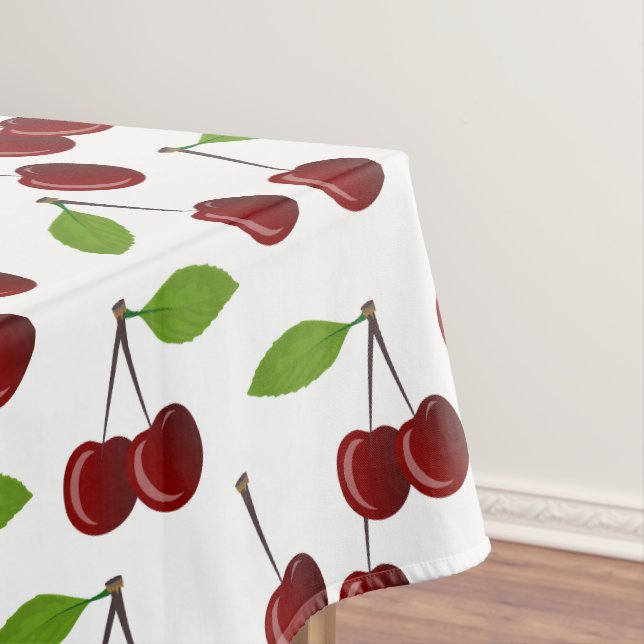 Nappe Cerise Rouge, Motif De Cerises, Feuilles, Fruits (In Situ)