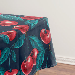 Nappe Cerises rouges sur bleu foncé