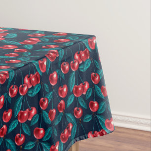 Nappe Cerises rouges sur bleu foncé