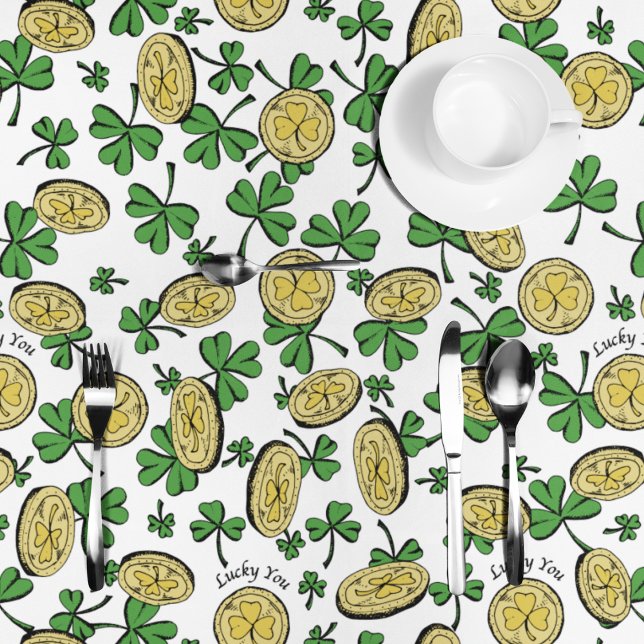 Nappe Chanceux Pièces et Vert Jour de la Saint Patrick S ("Lucky You" Hand-Drawn St. Patrick's Day Tablecloth)