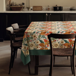 Nappe Charmant automne en terre cuite fleurs blanches ve