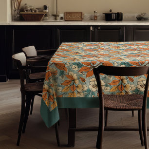 Nappe Charmante automne terre cuite fleurs d'ivoire bleu
