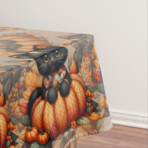 Nappe Chat noir sur Citrouille avec Motif de courtepoint
