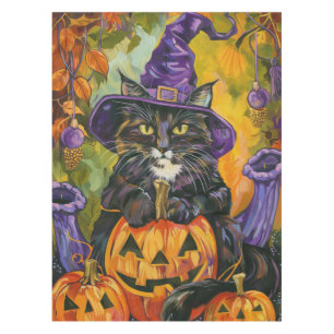 Nappe Chat Tuxedo Effrayant Halloween Sorcière et Citrou