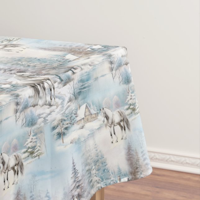 Nappe Cheval hiver motif paysage de forêt enneigée (In Situ)