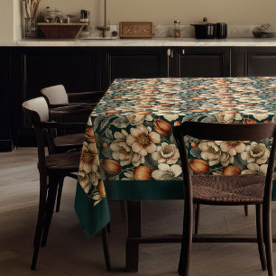 Nappe Chic automne terre cuite ivoire fleurs pastel bleu