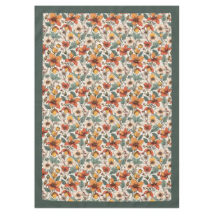 Nappe Chic automne terre cuite ivoire fleurs vert pastel