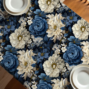 Nappe chic fleurs roses ivoire bleu designer