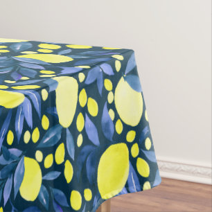 Nappe Chic Méditerranéen Rustique Citrons Motif Feuille 