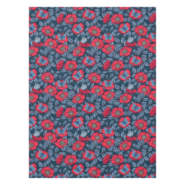 Nappe Chien rose et papillons en bleu et rouge (Devant)
