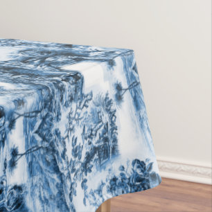 Nappe Chinoiserie toile, saule bleu, porcelaine bleue