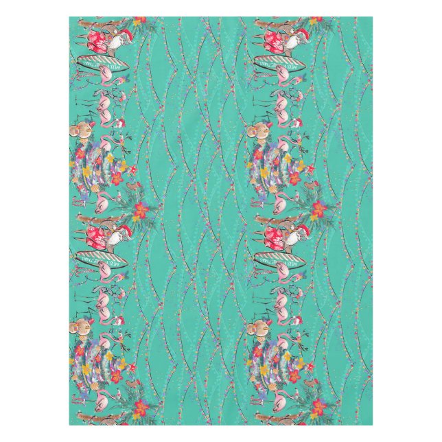 Nappe Chrétiens tropicaux avec Père Noël et Flamants ros (Devant)