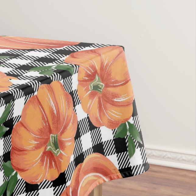 Nappe Citrouilles d'automne avec noir et blanc En vichy  (In Situ)