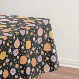 Nappe Citrouilles d'Halloween rétro et Motif de fleurs