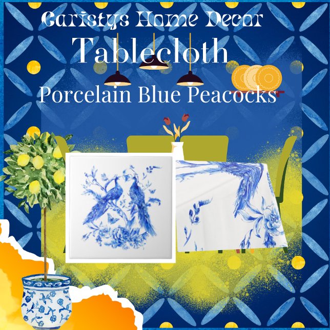 Nappe Classic Porcelain Bleu Peacocks Arrière - plan bla (Créateur téléchargé)