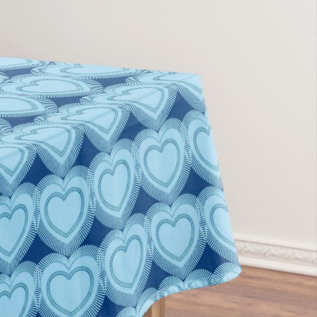 Nappe Coeurs Abstraits modernes - Ciel bleu et Cobalt (In Situ)