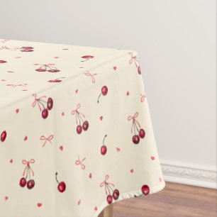 Nappe Coeurs de cerises rouges mignons Bows sur crème
