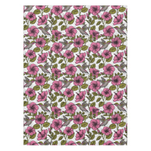 Nappe Colibris et fleurs d'hibiscus roses