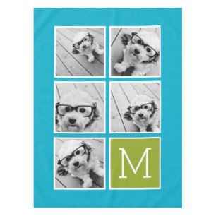 Nappe Collage de 5 photos Instagram Aqua et Lime Monogra