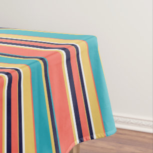 Nappe Corail vivant, rayures bleues et jaunes