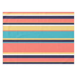 Nappe Corail vivant, rayures bleues et jaunes