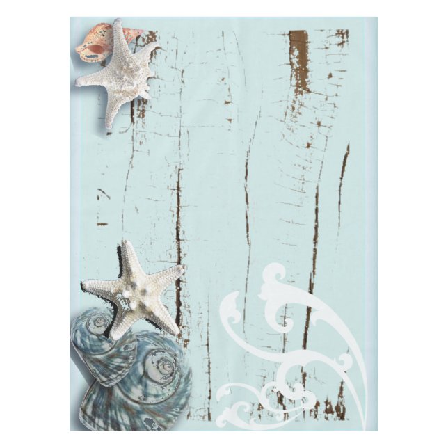 Nappe Côté aqua bleu plage bois étoile coquillage (Devant)
