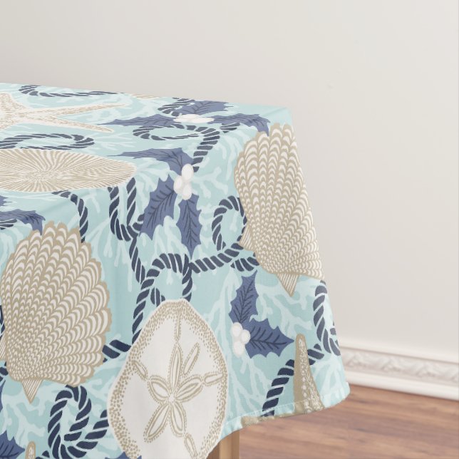 Nappe Cote de Noël Coastal Tropical Coques de mer -Bleu (In Situ)