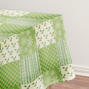 Nappe Coupure de style vintage vert jaune écru patchwork