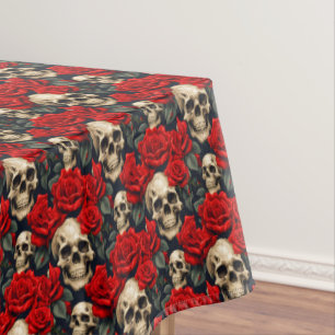 Nappe Crânes avec Rose rouge et noir
