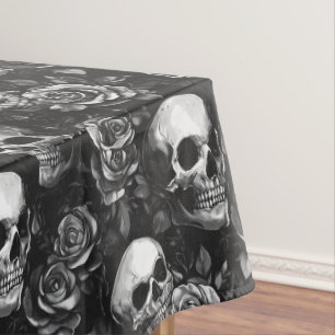 Nappe Crânes Et Halloween Noir Rose