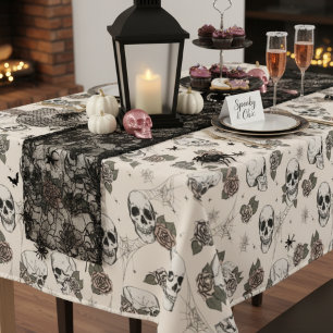 Nappe Crânes gothiques blancs antiques et Halloween Rose