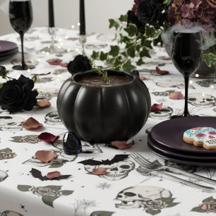 Nappe Crânes gothiques noirs et blancs et Halloween Rose