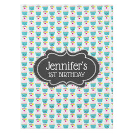Nappe Cute Blue Cupcake avec Kawaii Face Anniversaire