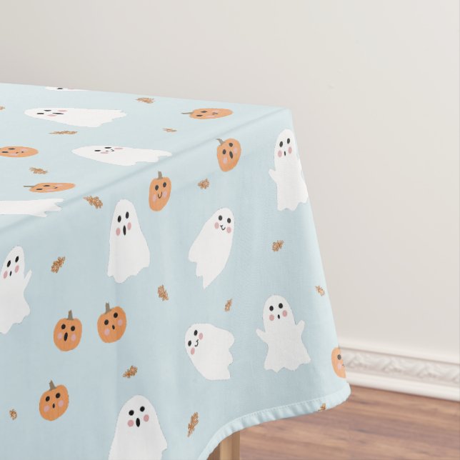 Nappe Cute Fantôme et Citrouille Motif d'Halloween bleu (In Situ)