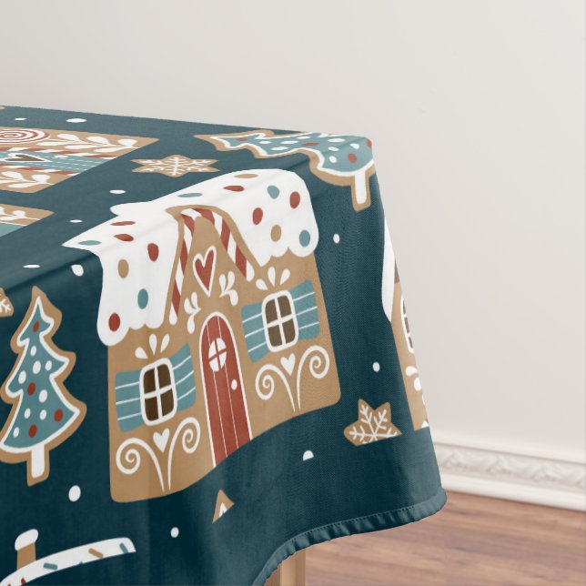 Nappe Cute pain d'épices Maisons et biscuits Noël bleu (In Situ)