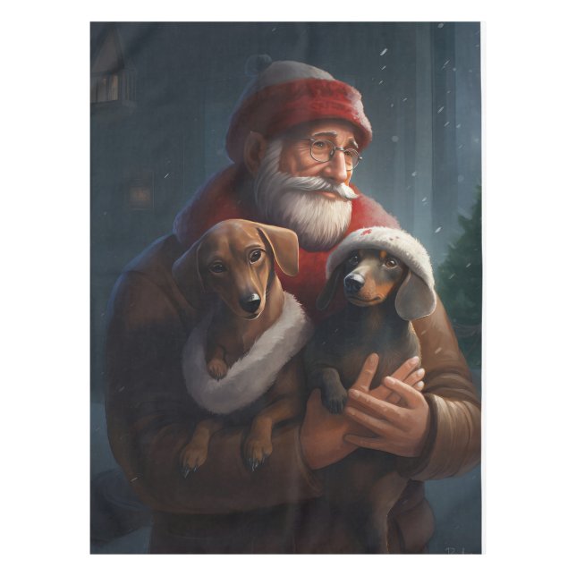 Nappe Dachshund Avec Noël Festif Du Père Noël (Devant)