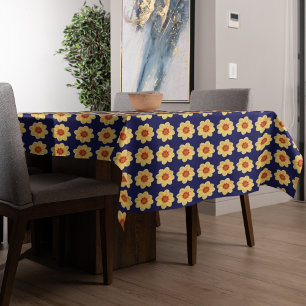 Nappe Dahlia jaune motif floral sur bleu