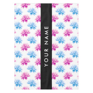Nappe Dahlia rose et bleu, motif floral, votre nom