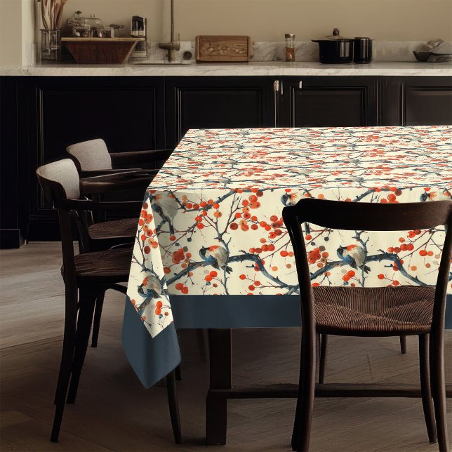 Nappe d'automne de charme aux oiseaux et fleurs (Charming Fall Tablecloth with Birds and Blossoms)