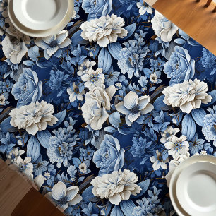 Nappe de Luxe Fleurie Bleue et Ivoire Élégante