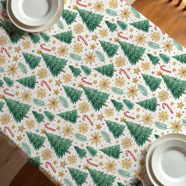 Nappe de Noël rustique rouge vert (Rustic Christmas trees earthy red green tablecloth)