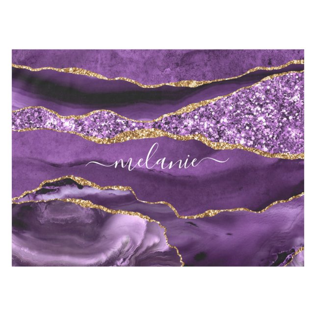 Nappe de Parties scintillant en or violet avec nom (Devant (Horizontal))